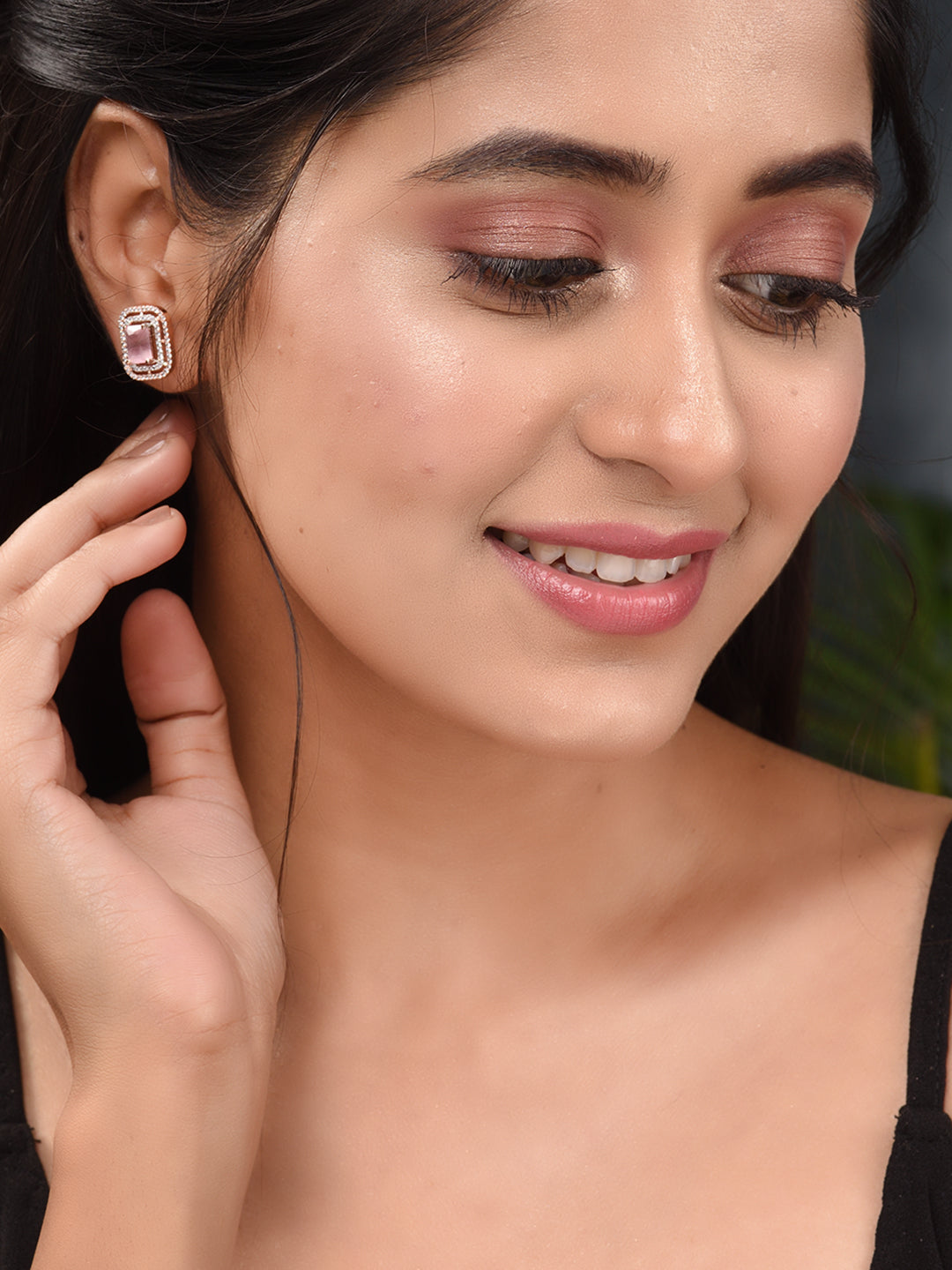 Women Pink Square Studs Earrings, zaveri pearls, sale price rs, sale price, sale gold plated, sale gold, sale, rubans, ring, regular price, priyassi jewellery, kushal's - Saraf RS Jewellery